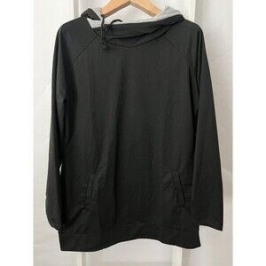 Asymmetrical Hoodie Womens XL Black Gray Tunic Top Long Sleeve Drawstring New
